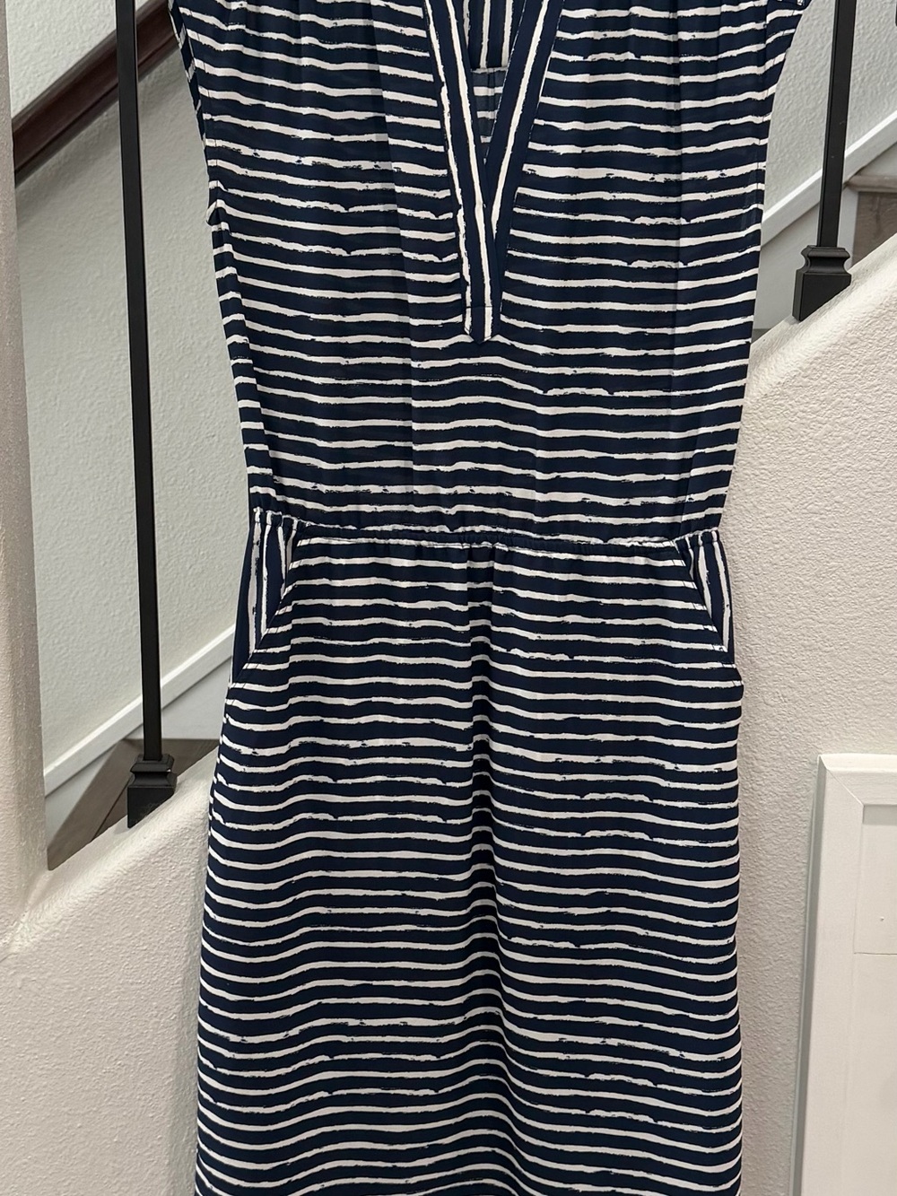 Banana Republic Navy and White Striped Midi Dress